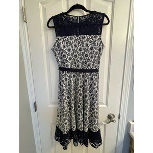 EUC - Laura Petites 8P - Navy and White Fit and Flare Dress